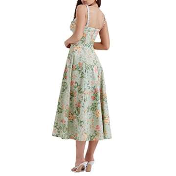 Mieeyali Women Boho Floral Maxi Dress Spaghetti Strap Square Neck A Line Slit Long Dress Summer Vacation Cottagecore Dress (Cottagecore-Green,Small)