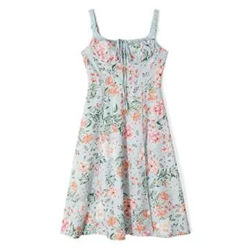 Mieeyali Women Boho Floral Maxi Dress Spaghetti Strap Square Neck A Line Slit Long Dress Summer Vacation Cottagecore Dress (Cottagecore-Green,Small)