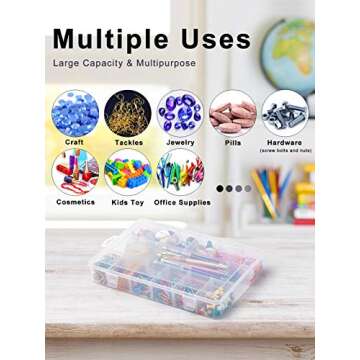 iBune 18 Grids Large Plastic Compartment Container, Bead Storage Organizer Box Case with Adjustable Removable Dividers for Jewelry Craft Tackles Tools, Size 11.7 x 7.7 x 1.7 in, White