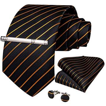 DiBanGu Mens Striped Tie Silk Woven Necktie and Pocket Square Cufflinks Tie Clip Set Wedding Busines...