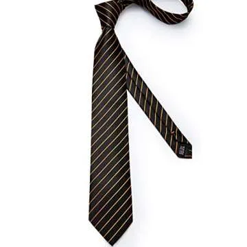 DiBanGu Mens Striped Tie Silk Woven Necktie and Pocket Square Cufflinks Tie Clip Set Wedding Business Formal Gift Tie for Men, Gold and Black