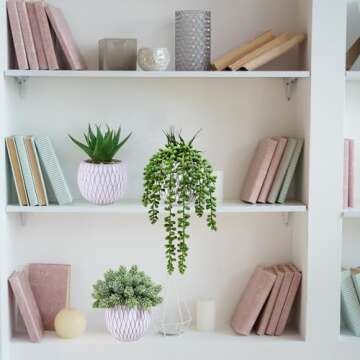 Winlyn 3 Pcs Small Faux Potted Plants Artificial Aloe Hops String of Pearls Succulents Plants in Gray Geometric Concrete Pots for Indoor Outdoor Greenery Shelf Home Bathroom Office Desk Tabletop Décor