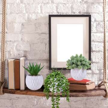 Winlyn 3 Pcs Small Faux Potted Plants Artificial Aloe Hops String of Pearls Succulents Plants in Gray Geometric Concrete Pots for Indoor Outdoor Greenery Shelf Home Bathroom Office Desk Tabletop Décor