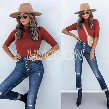 LIYOHON Womens Mock Turtleneck T-Shirt for Casual Style