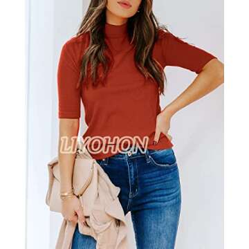 LIYOHON Womens Mock Turtleneck T-Shirt for Casual Style