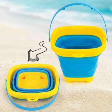 3 otters 15PCS Foldable Beach Bucket, Sand Toys Set Foldable Pail Colorful Beach Bucket with Sand Molds Collapsible Silicone Buckets