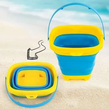 3 otters 15PCS Foldable Beach Bucket, Sand Toys Set Foldable Pail Colorful Beach Bucket with Sand Molds Collapsible Silicone Buckets