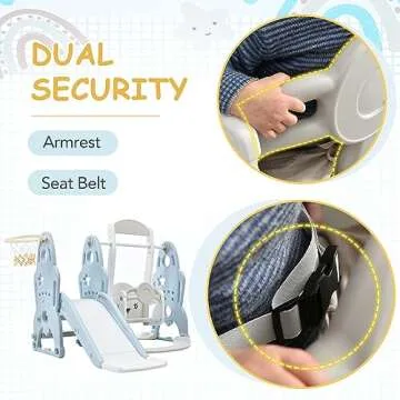 Merax 4-in-1 Baby Slide and Swing Set, Indoor Kids Slide with Basketball Hoop, Climber & Swing, Outdoor Playground Slide for Toddler 1+ Playset (Blue &White) (Blue & White)