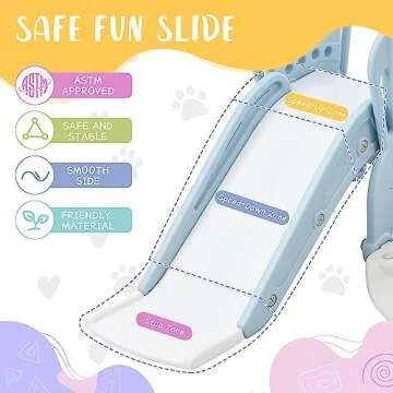 Merax 4-in-1 Baby Slide and Swing Set, Indoor Kids Slide with Basketball Hoop, Climber & Swing, Outdoor Playground Slide for Toddler 1+ Playset (Blue &White) (Blue & White)