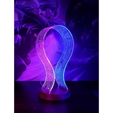 YuanDian Headphone Stand, Walnut Wood Headset Holder with Blue Pink LED Night Light for Gamers, Men,...
