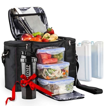 Meal Prep Lunch Bag/Box For Men, Women + 3 Large Food Containers (45 Oz.) + 2 Big Reusable Ice Packs...