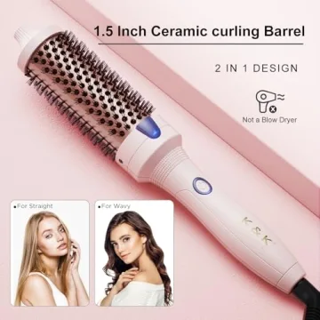 K&K 1.5 Inch Ceramic Tourmaline Ionic Curling Brush Volumizer - Hot Brush Creates Root Volume & Loose Curls, Volume Curls, Hair Styling Tool