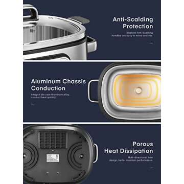 Slow Cooker, HOUSNAT 10 in 1 Programmable Cooker, 6Qt Stainless Steel, Rice Cooker, Yogurt Maker, Delay Start, Steaming Rack and Glass Lid, Adjustable Temp&Time for Slow Cook with Digital Timer