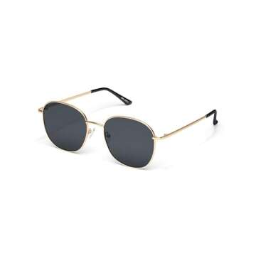 Quay - Womens Sunglasses, Round Lenses with UV Protection, Oversized Sunglasses (Jezabell, Gold)