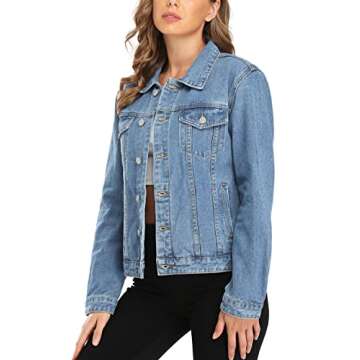 MISS MOLY Women's Denim Jackets Casual Long Sleeve Jean Jacket with Pockets Blue M