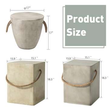 SUNBURY Outdoor Side Table Concrete Side Table, 17" H Small Outdoor Side Table End Table for Patio w Hemp Rope, Ceramic Round CoffeeTable Accent Table Garden Outdoor Plant Stands