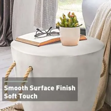 SUNBURY Outdoor Side Table Concrete Side Table, 17" H Small Outdoor Side Table End Table for Patio w Hemp Rope, Ceramic Round CoffeeTable Accent Table Garden Outdoor Plant Stands