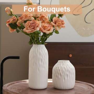 White Vases Home Decor, Nordic Style Modern Ceramic Vase for Flowers Pampas Grass, Centerpiece Vases for Table Bedroom, Office, Living Room, Bathroom, Set of 2