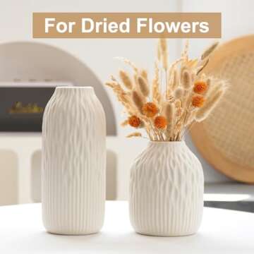 White Vases Home Decor, Nordic Style Modern Ceramic Vase for Flowers Pampas Grass, Centerpiece Vases for Table Bedroom, Office, Living Room, Bathroom, Set of 2
