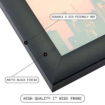 Craig Frames 24x36 Modern Black Poster Frame with Clear Plexiglass - Elegant Matte Finish for Wall Display
