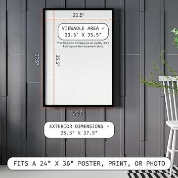 Craig Frames 24x36 Modern Black Poster Frame with Clear Plexiglass - Elegant Matte Finish for Wall Display