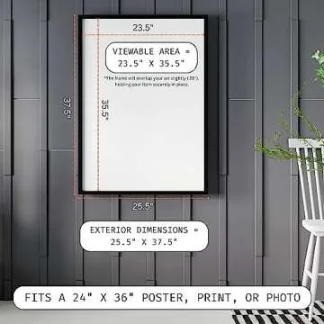 Craig Frames 24x36 Modern Black Poster Frame with Clear Plexiglass - Elegant Matte Finish for Wall Display