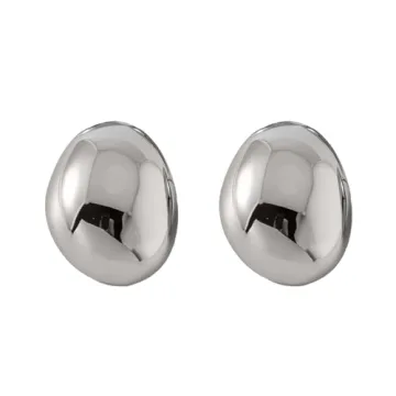 Minimalist Oval Disc Chunky Big Drop Stud Earrings for Women Stainless Steel Silver Plated Exaggerat...