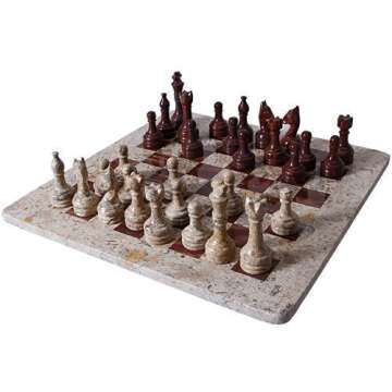 RADICALn Handmade Fossil Coral and Dark Brown Marble Full Chess Game Original Marble Chess Set