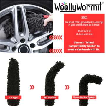 Woollywormit Wheel Cleaning Brush Car Detailing Kit - Rim Brush, Lug Nuts and Wheel Cleaner Brush Car Wash Kit -Tire Brushes for Cleaning Rims - Car Cleaning Supplies and Rim Cleaner Brush Set