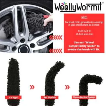 Woollywormit Wheel Cleaning Brush Car Detailing Kit - Rim Brush, Lug Nuts and Wheel Cleaner Brush Car Wash Kit -Tire Brushes for Cleaning Rims - Car Cleaning Supplies and Rim Cleaner Brush Set