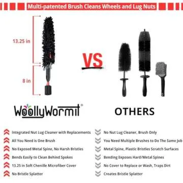 Woollywormit Wheel Cleaning Brush Car Detailing Kit - Rim Brush, Lug Nuts and Wheel Cleaner Brush Car Wash Kit -Tire Brushes for Cleaning Rims - Car Cleaning Supplies and Rim Cleaner Brush Set