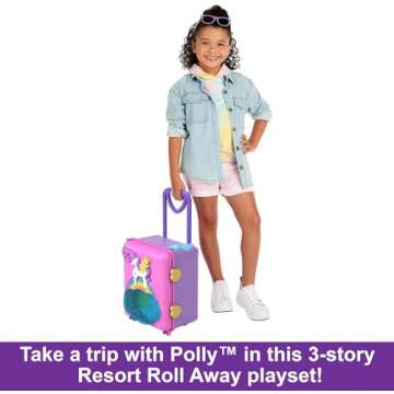 Polly Pocket Pollyville Playset, Resort Rollaway Suitcase, Large Travel Toy with 4 Dolls, Car, 25+ Accessories & Storage