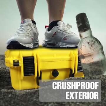 Jack Boss 14x 11.5x 6 Inch Hard Case, Portable Weather Waterproof Protective Camera Case with Customizable Foam, Fit Use of Drones, Camera, Equipments, Yellow