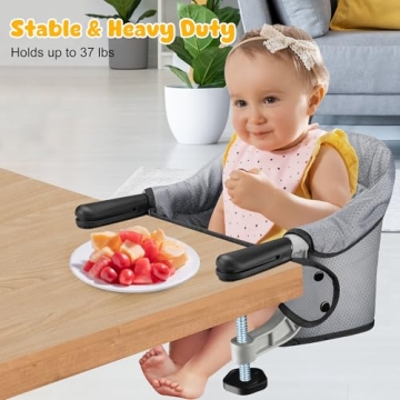 Hook On Chair, Portable Table High Chair, Folding Compact Baby Seat with Storage Bag for Indoor/Outdoor(Grey)