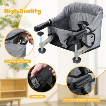 Hook On Chair, Portable Table High Chair, Folding Compact Baby Seat with Storage Bag for Indoor/Outdoor(Grey)