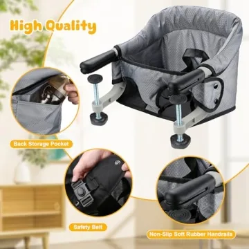 Hook On Chair, Portable Table High Chair, Folding Compact Baby Seat with Storage Bag for Indoor/Outdoor(Grey)