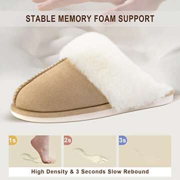 Parlovable Women Slippers with Memory Foam, Fuzzy Warm Bedroom House Shoes, Fluffy Winter Indoor Outdoor Anti-Skid Sole Beige 9-10