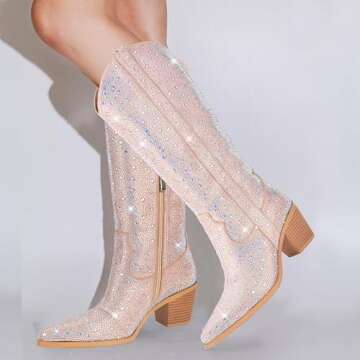 Stunning Rhinestone Boots with Chunky Low Heel