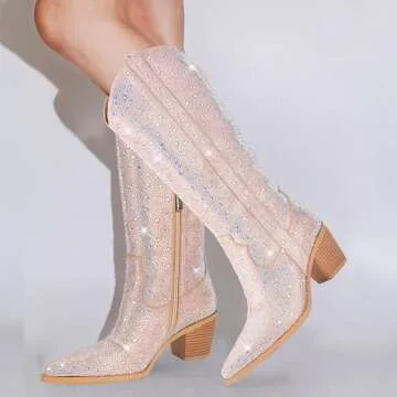Stunning Rhinestone Boots with Chunky Low Heel