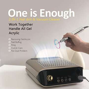 BURANO Electric Nail Drill Machine Dust Collector for Nails, 2 in1 Efile Nail Drill with Nail Dust Collector Vacuum for Professional Manicure Nail Art&Nail Starter 110v Voltage Use