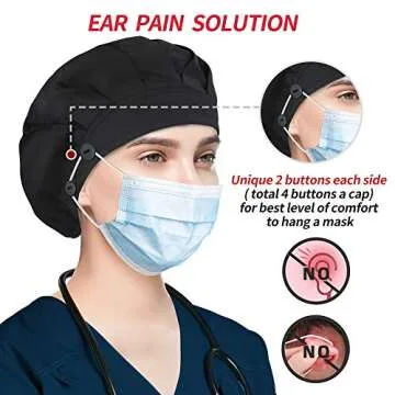 ABAMERICA Bouffant Caps with Button and Sweatband, Adjustable Scrub Caps for Women Men, Satin Layer