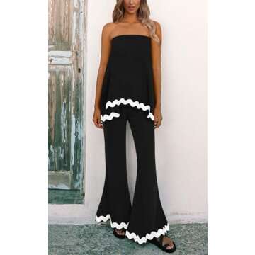 PRETTYGARDEN Strapless Plus Size 2 Piece Outfits for Women Summer Sleeveless Cute Lounge Sets for Wo...