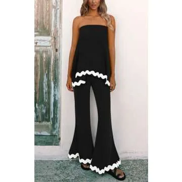 PRETTYGARDEN Strapless Plus Size 2 Piece Outfits for Women Summer Sleeveless Cute Lounge Sets for Wo...