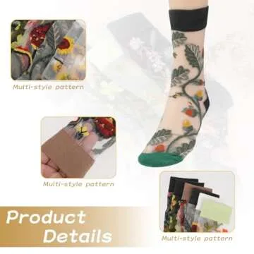 KALIONE 6 Pairs Summer See-Through Socks Vintage Transparent Flower Ankle Socks Floral Sheer Sock Thin Mesh Lace Elastic Glass Jacquard Socks