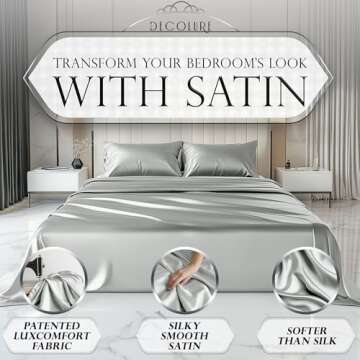 DECOLURE Satin Bed Sheets - 4 Piece Luxury Silky Queen Size Bedding Set - Softer Than Silk, Wrinkle-...