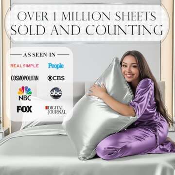 DECOLURE Satin Bed Sheets - 4 Piece Luxury Silky Queen Size Bedding Set - Softer Than Silk, Wrinkle-Free with 15” Deep Pocket Fitted Sheet, Perfect for Hair & Skin, Gifts for Women (Grey)
