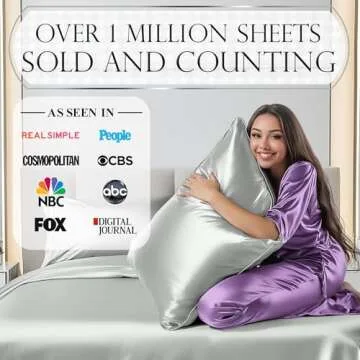 DECOLURE Satin Bed Sheets - 4 Piece Luxury Silky Queen Size Bedding Set - Softer Than Silk, Wrinkle-Free with 15” Deep Pocket Fitted Sheet, Perfect for Hair & Skin, Gifts for Women (Grey)