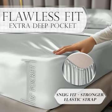 DECOLURE Satin Bed Sheets - 4 Piece Luxury Silky Queen Size Bedding Set - Softer Than Silk, Wrinkle-Free with 15” Deep Pocket Fitted Sheet, Perfect for Hair & Skin, Gifts for Women (Grey)