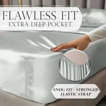 DECOLURE Satin Bed Sheets - 4 Piece Luxury Silky Queen Size Bedding Set - Softer Than Silk, Wrinkle-Free with 15” Deep Pocket Fitted Sheet, Perfect for Hair & Skin, Gifts for Women (Grey)