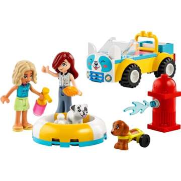 LEGO Friends Dog Grooming Car Toy, Building Toy for Kids Who Love Animals and Nature, Comes with 2 Mini Doll Characters and 2 Dog Toy Figures, Vet Toy Gift Idea for Girls and Boys Ages 4 and Up, 42635